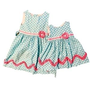 SISTER SET 4t/12m Rare, too Blue Pink Dot Dress